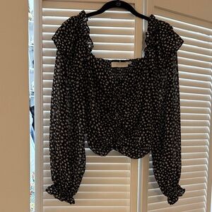Astr Black Floral Ruffle Crop Blouse